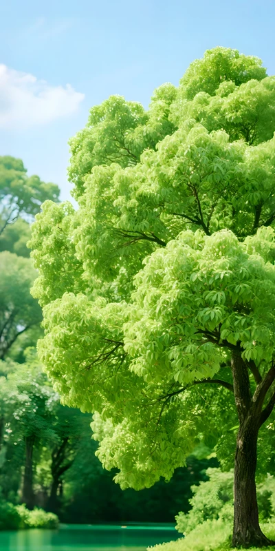 Japanese Green Tree by Lake 8K Ultra HD Phone Wallpaper