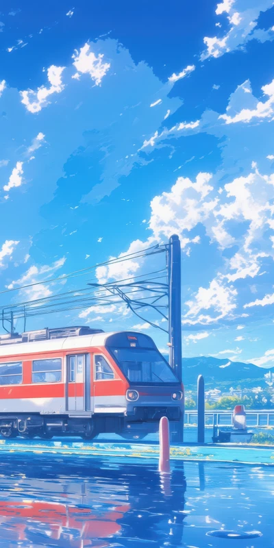 Anime Train by Water 8K Ultra HD Phone Wallpaper