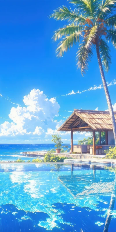 Tropical Beach Resort 8K Ultra HD Phone Wallpaper