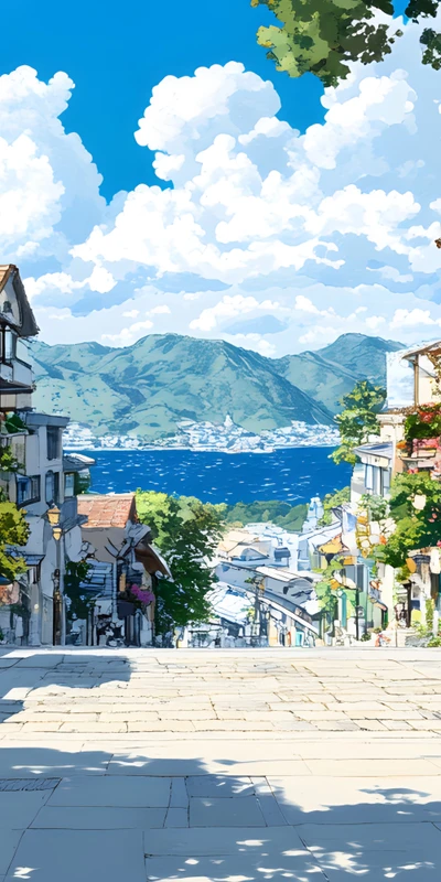 Japanese Coastal Town 8K Ultra HD Phone Wallpaper
