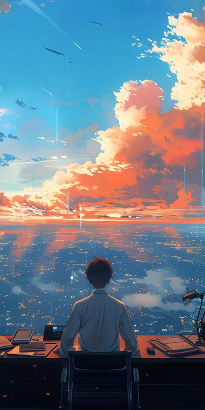 Anime Skyline Sunset 8K Ultra HD Phone Wallpaper