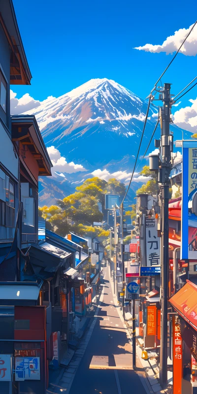 Japanese Mount Fuji Street 8K Ultra HD Phone Wallpaper