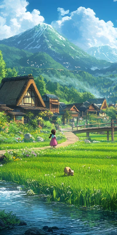 Japanese Countryside Landscape 8K Ultra HD Desktop Wallpaper