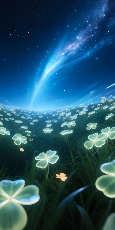 Oriental Art Glowing Clover Field 8K Ultra HD Phone Wallpaper