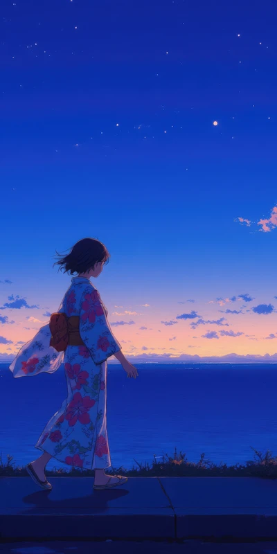 Japanese Anime Girl in Kimono 8K Ultra HD Phone Wallpaper
