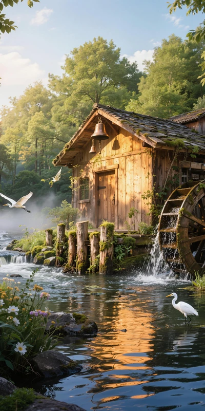Rustic Windmill Cottage in Countryside Landscape 8K Wallpaper