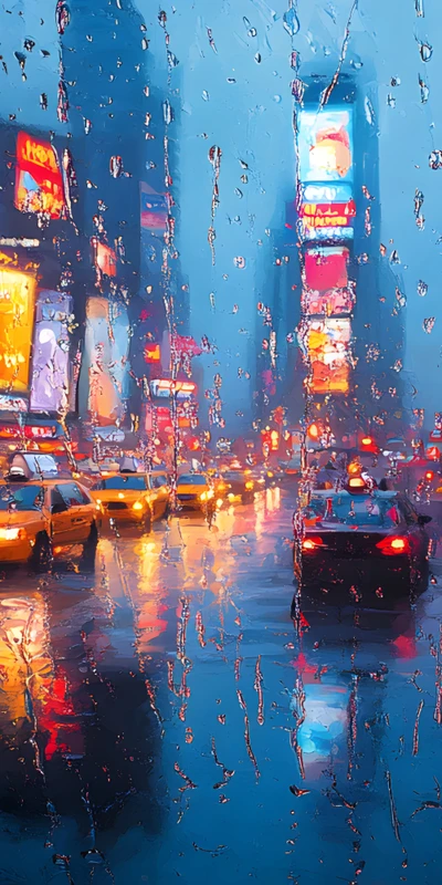 Cyberpunk Rainy Cityscape 8K Ultra HD Phone Wallpaper