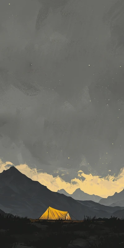 Minimalist Mountain Tent 8K Ultra HD Phone Wallpaper