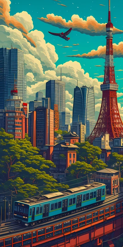 Japanese Anime Tokyo Cityscape 8K Ultra HD Phone Wallpaper