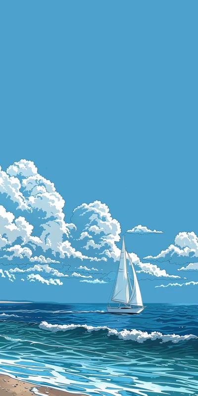 Anime-Style Sailboat Ocean 8K Ultra HD Phone Wallpaper