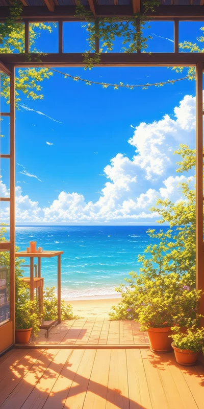 Japanese Coastal Veranda 8K Ultra HD Phone Wallpaper