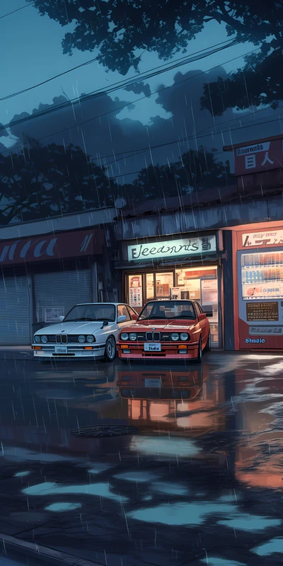 Japanese Anime Rainy Street 8K Ultra HD Phone Wallpaper