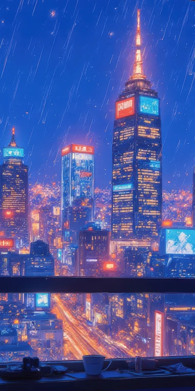 Cyberpunk Cityscape Night Rain 4K Phone Wallpaper