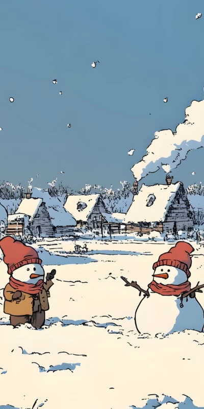 Japanese Winter Snowmen 8K Ultra HD Phone Wallpaper