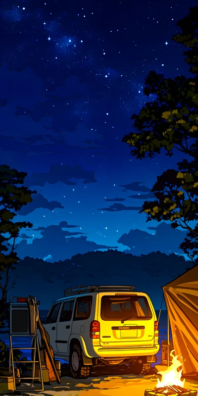 Japanese Night Campfire 8K Ultra HD Phone Wallpaper