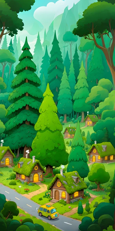 Cartoon Forest Village 8K Ultra HD Phone Wallpaper