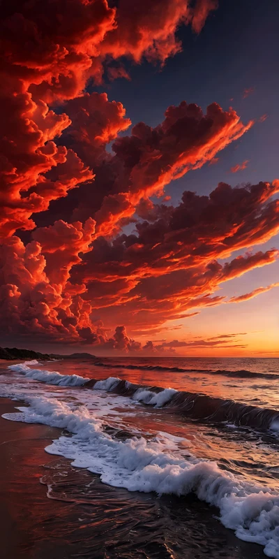 Fiery Sunset Ocean Waves 8K Ultra HD Phone Wallpaper