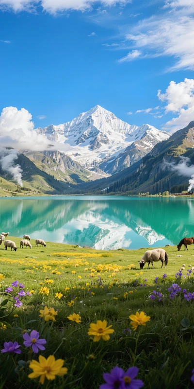 Alpine Snowy Mountain Lake 8K Desktop Wallpaper