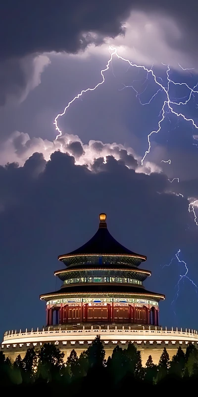 Chinese Temple Storm Night 8K Ultra HD Phone Wallpaper