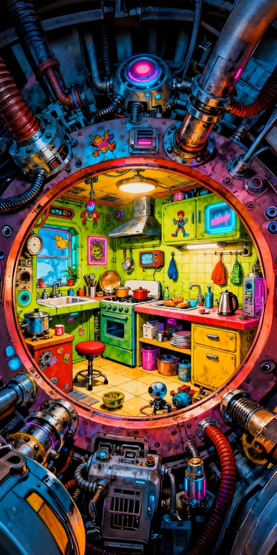 Cyberpunk Kitchen 8K Ultra HD Phone Wallpaper