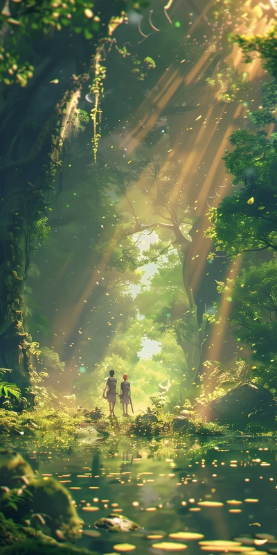 Anime-Style Forest Light and Shadow 8K Desktop Wallpaper