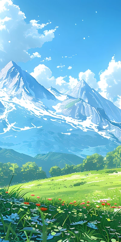 Japanese Anime Snowy Mountains and Grasslands 8K Desktop Wallpaper