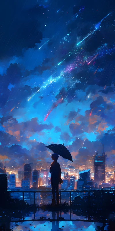 Anime Cityscape Night Sky 8K Ultra HD Phone Wallpaper