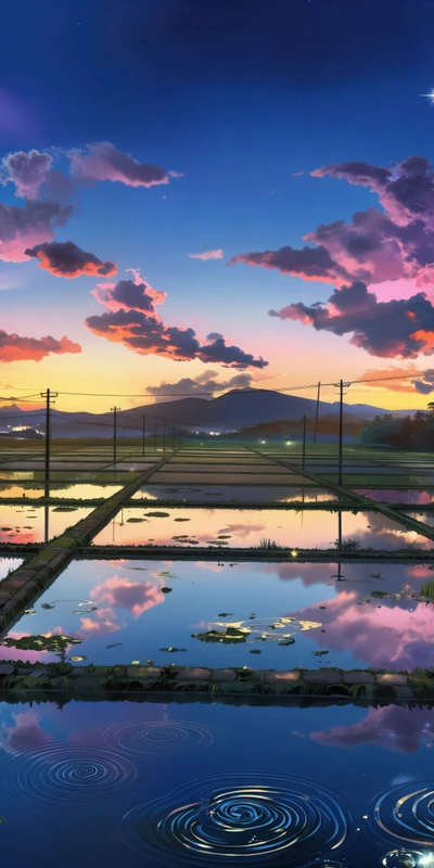 Japanese Rice Paddy Sunset 8K Ultra HD Phone Wallpaper