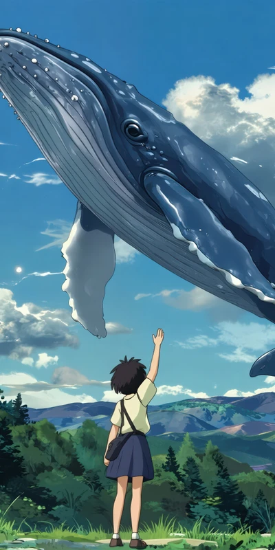 Anime Whale Encounter 8K Ultra HD Phone Wallpaper