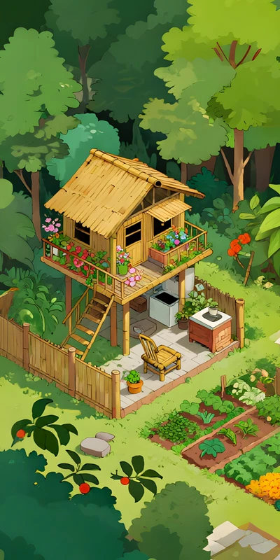 Japanese Garden Treehouse 8K Ultra HD Phone Wallpaper