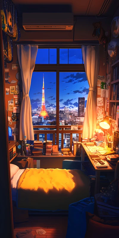 Japanese Anime Cityscape Night 8K Ultra HD Phone Wallpaper
