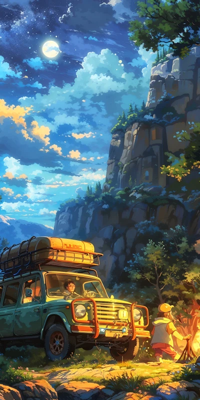 Anime Adventure Mountain Camp 8K Ultra HD Phone Wallpaper