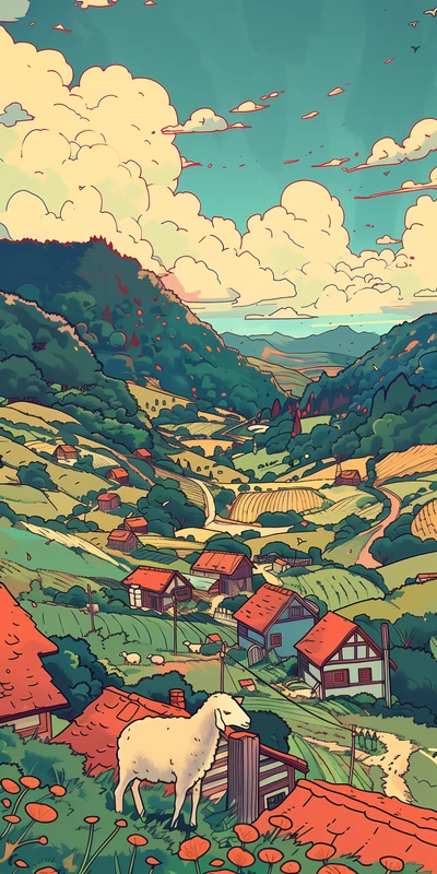 Illustration Alpine Village 8K Ultra HD Phone Wallpaper