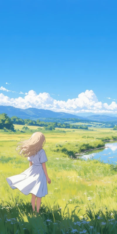 Anime Girl in Meadow 8K Ultra HD Phone Wallpaper