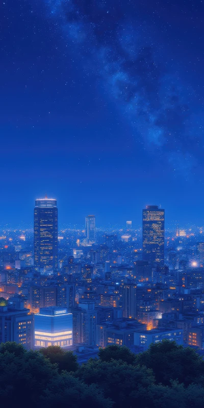 Anime Cityscape Night Sky 8K Ultra HD Phone Wallpaper