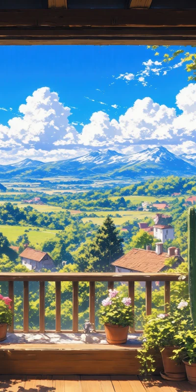Anime Mountain Village 8K Ultra HD Phone Wallpaper