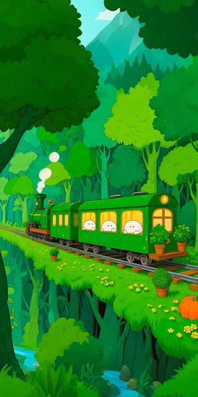 Forest Train Anime Cartoon Kawaii 4K 8K Ultra HD Wallpaper Collection - Pack with 3 wallpapers for $1