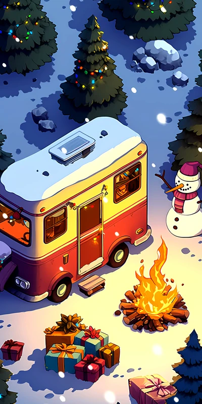Winter Holiday Campfire 8K Ultra HD Phone Wallpaper