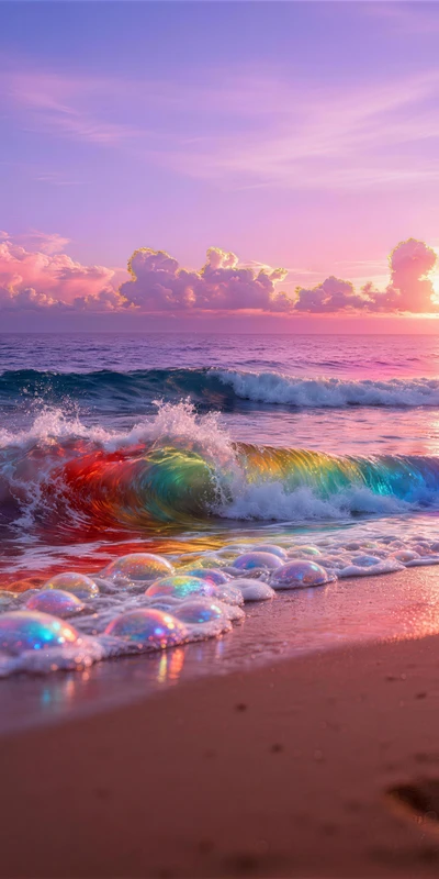 Dreamy Rainbow Ocean Waves 8K Ultra HD Phone Wallpaper