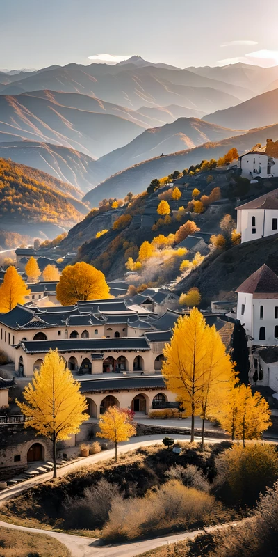 Oriental Autumn Village 8K Ultra HD Phone Wallpaper