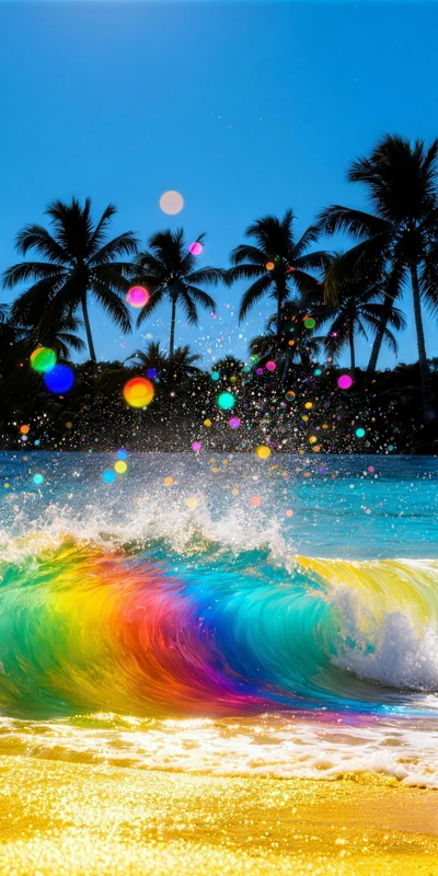 Tropical Rainbow Ocean Wave 8K Ultra HD Phone Wallpaper