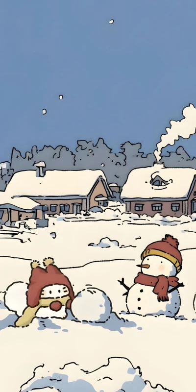 Kawaii Winter Snowman Scene 8K Ultra HD Phone Wallpaper