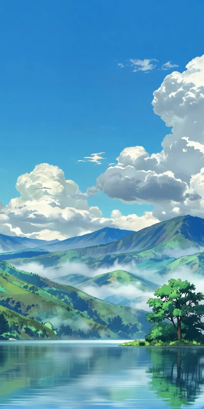 Anime Mountain Lake 8K Ultra HD Phone Wallpaper