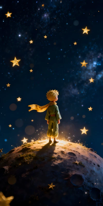 Oriental Art Little Prince Starry Night 8K Ultra HD Phone Wallpaper
