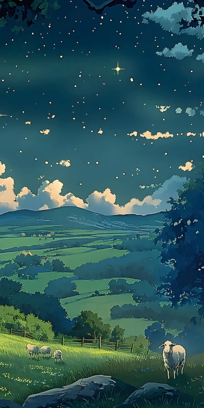 Healing Night Sky Prairie 8K Mobile Wallpaper
