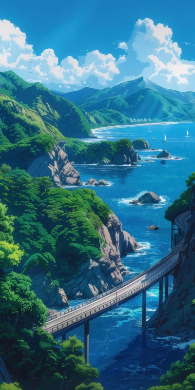 Japanese Coastal Bridge 8K Ultra HD Phone Wallpaper
