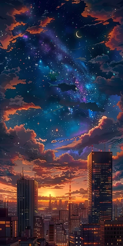 Cyber City Night Sky 8K Desktop Wallpaper