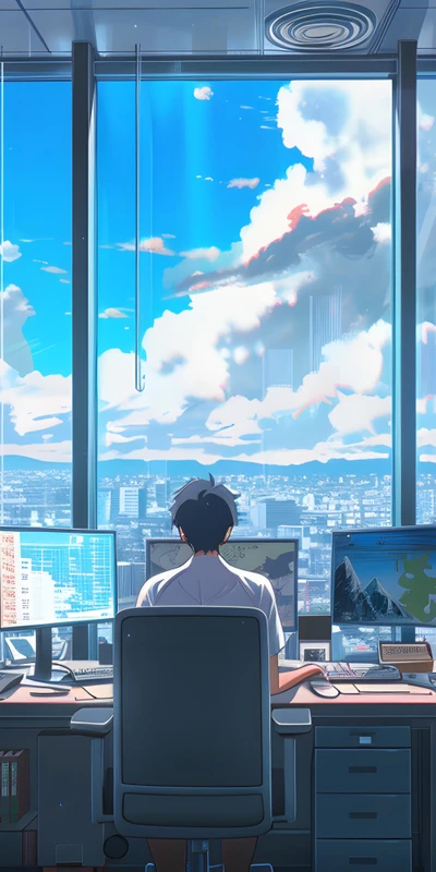 Anime Office View 8K Ultra HD Phone Wallpaper