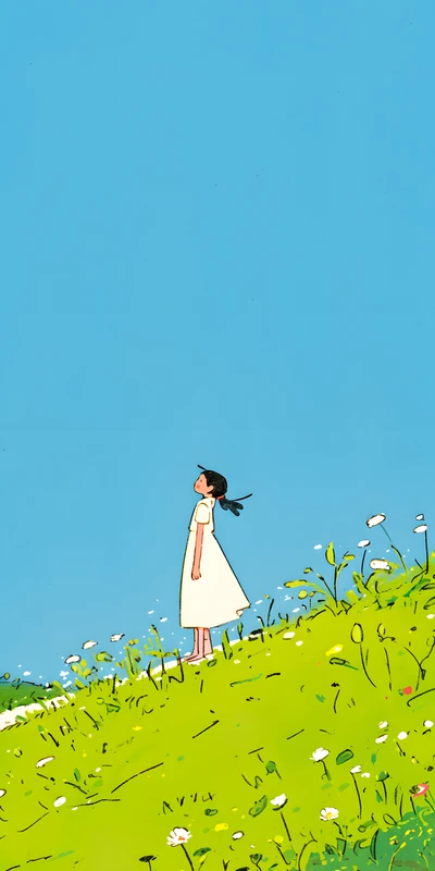 Anime Girl on Flower Hill 8K Ultra HD Phone Wallpaper