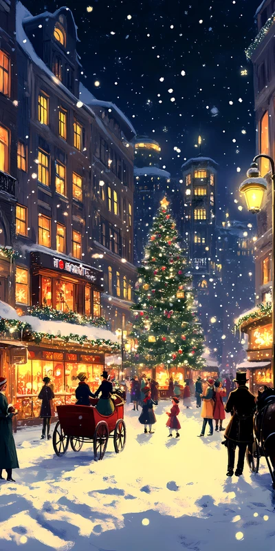 Winter Christmas Street 8K Ultra HD Phone Wallpaper